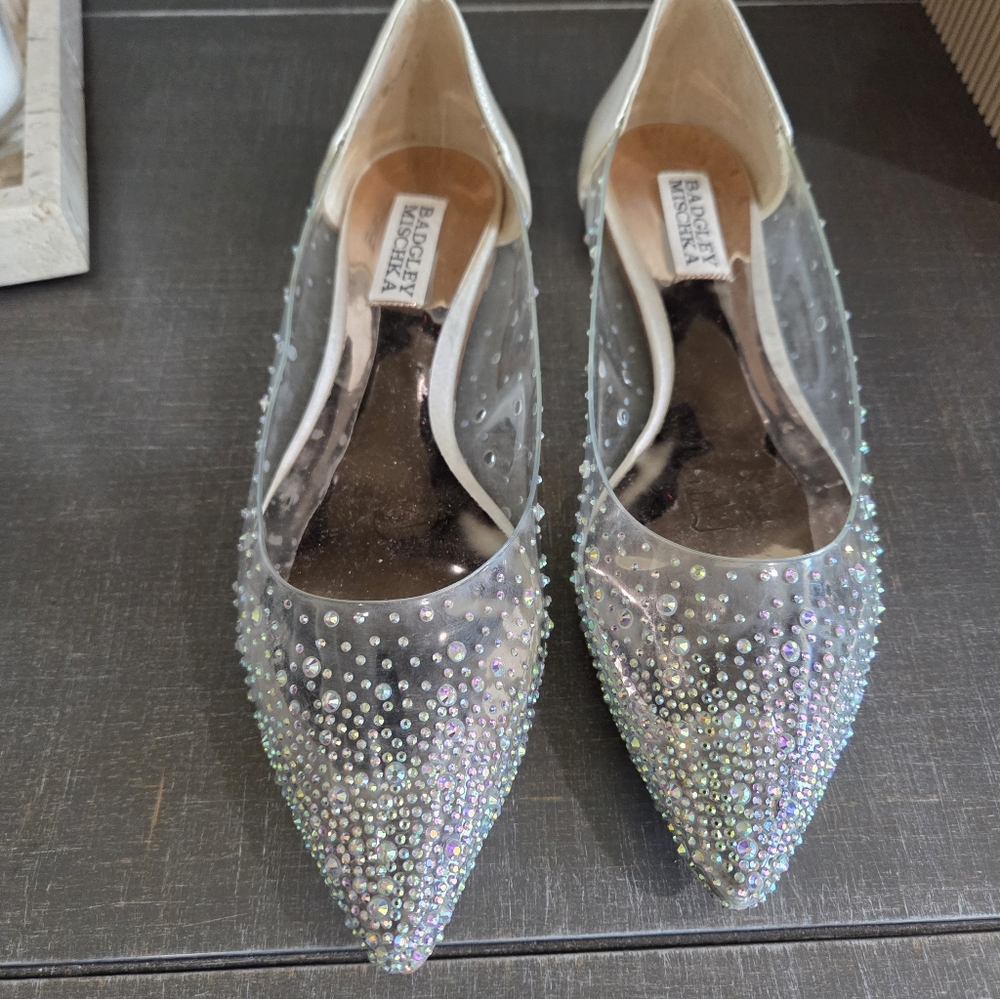 Badgley Mischka Gabi Ivory Satin Rhinestone Flats